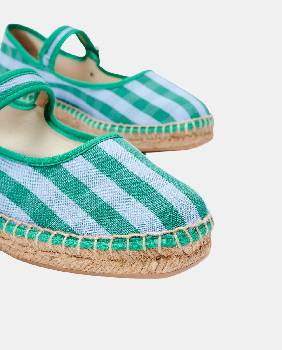 Alpercatas Rasas Estilo Sapatos de Presilha aos Quadrados Verde-4