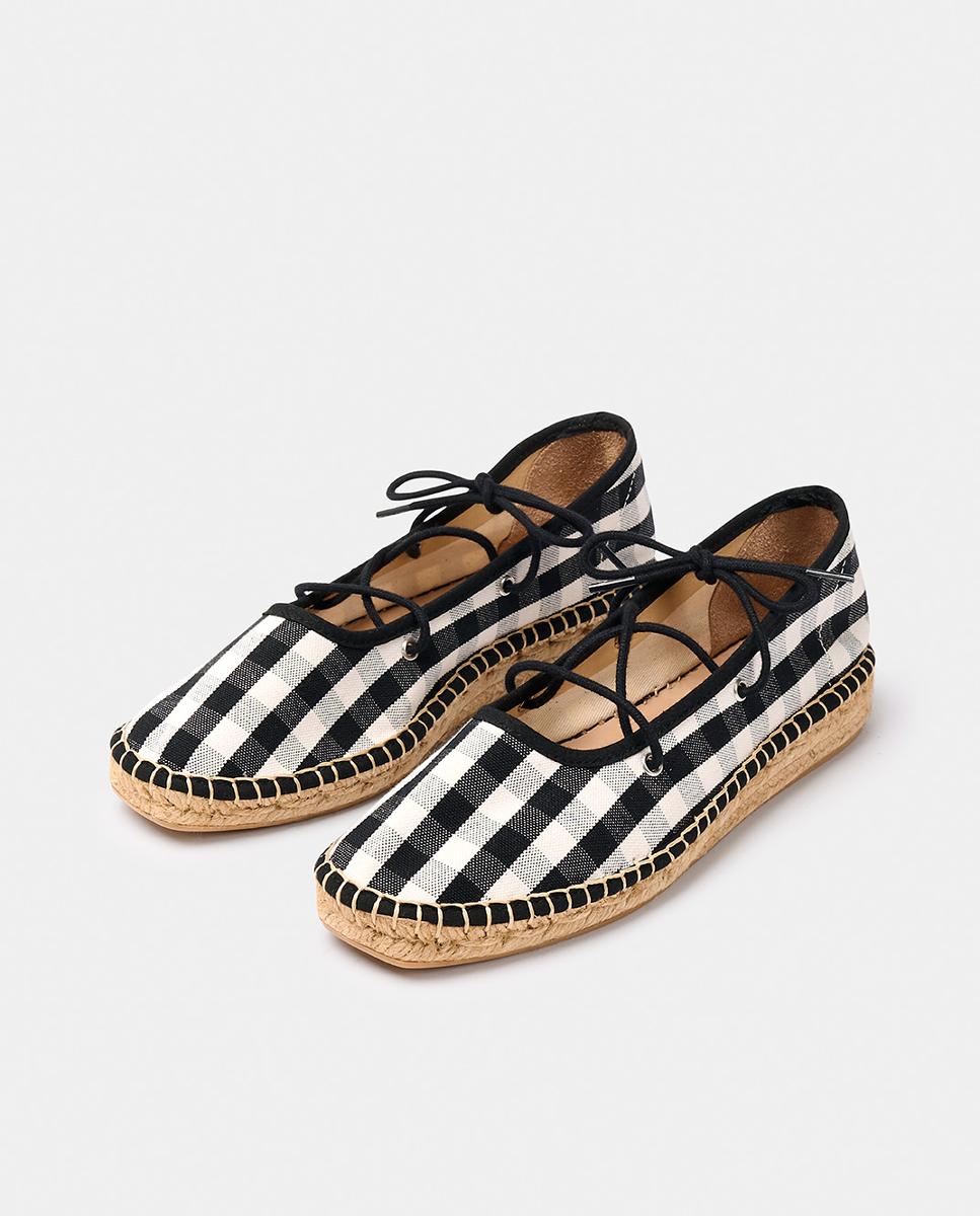 Alpercatas Rasas Estilo Sapatos de Presilha aos Quadrados Preto-2