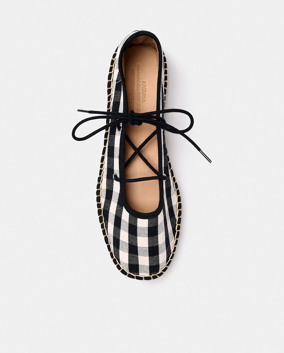 Alpercatas Rasas Estilo Sapatos de Presilha aos Quadrados Preto-4