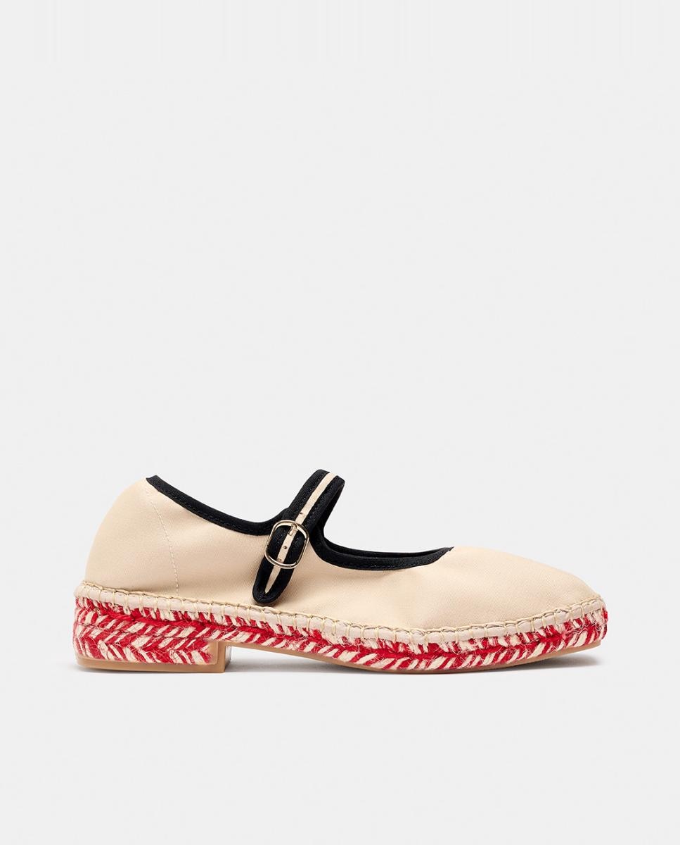 Imagem 0 de Alpercatas Tipo Sapatos de Presilha de Algodão com Debruado em Contraste e Sola Bicolor