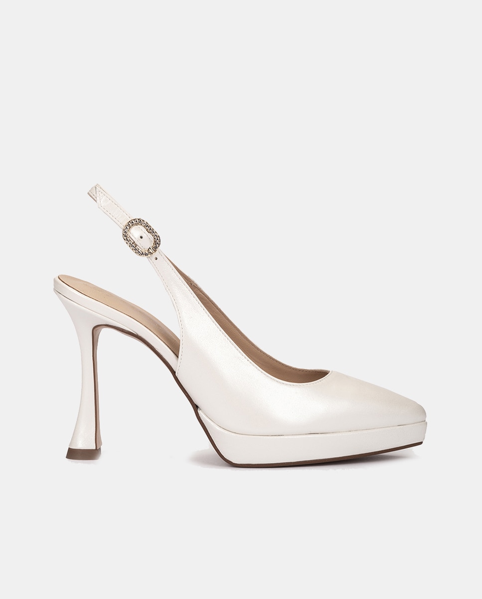 Sapatos de Salto Rena Tipo Mules com Plataforma e Salto Afunilado Branco-1