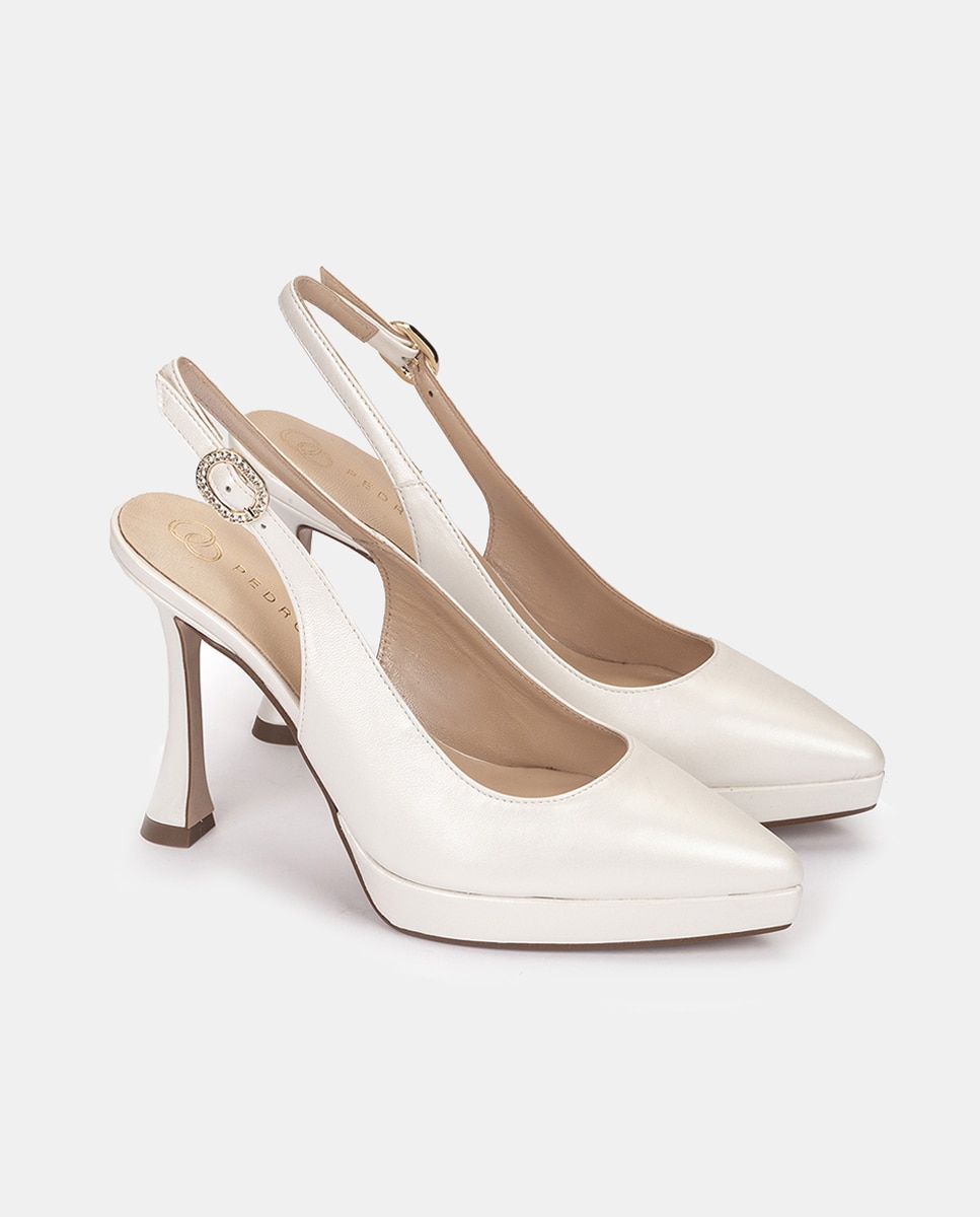 Sapatos de Salto Rena Tipo Mules com Plataforma e Salto Afunilado Branco-2