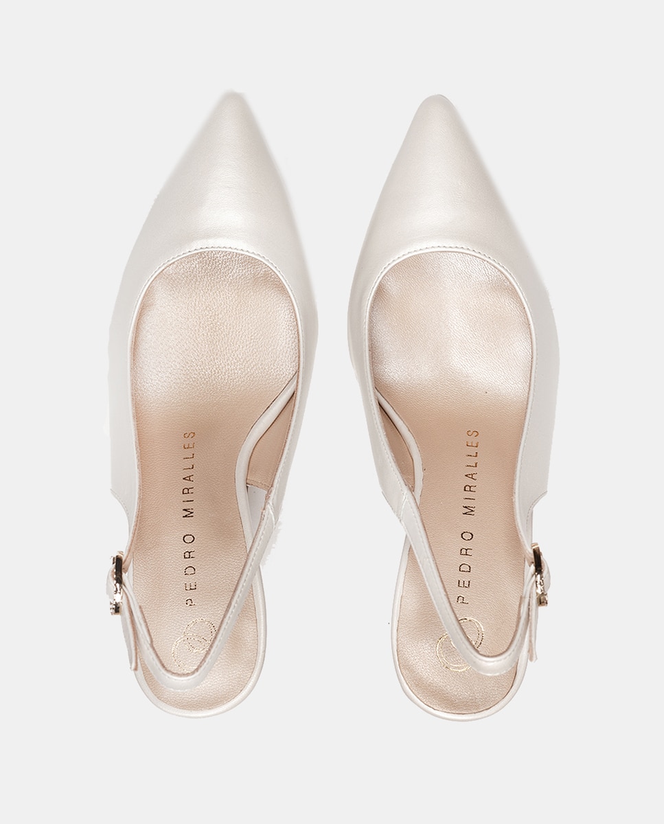 Sapatos de Salto Rena Tipo Mules com Plataforma e Salto Afunilado Branco-3