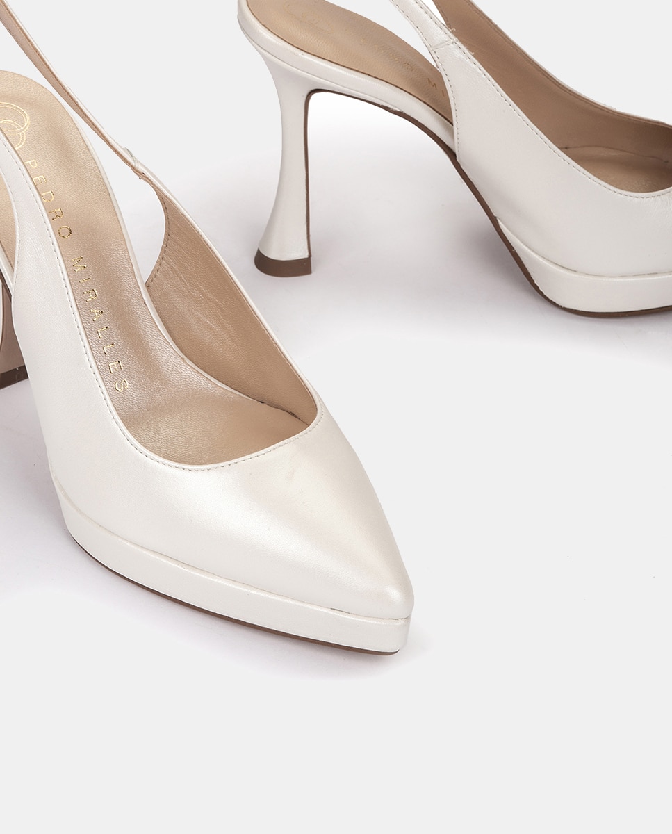 Sapatos de Salto Rena Tipo Mules com Plataforma e Salto Afunilado Branco-4