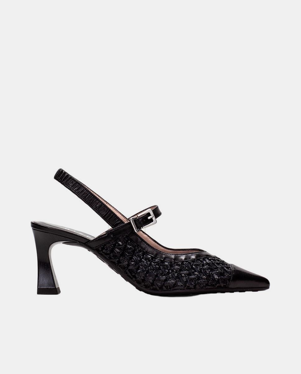 Hispanitas - Zapatos mujer merceditas de tacón destalonados en piel y rafia al tono.