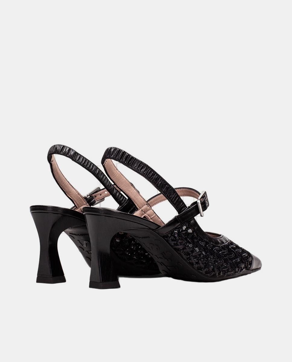 Zapatos mujer merceditas de tacón destalonados en piel y rafia al tono - Hispanitas - Negro Negro-3