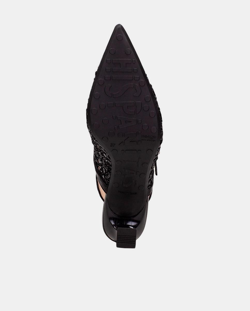 Zapatos mujer merceditas de tacón destalonados en piel y rafia al tono - Hispanitas - Negro Negro-5