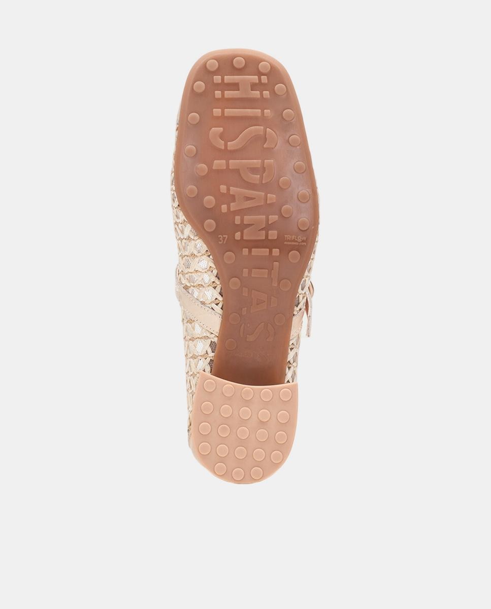 Sapatos de Presilha com Salto em Pele e Ráfia a Condizer Bege-5
