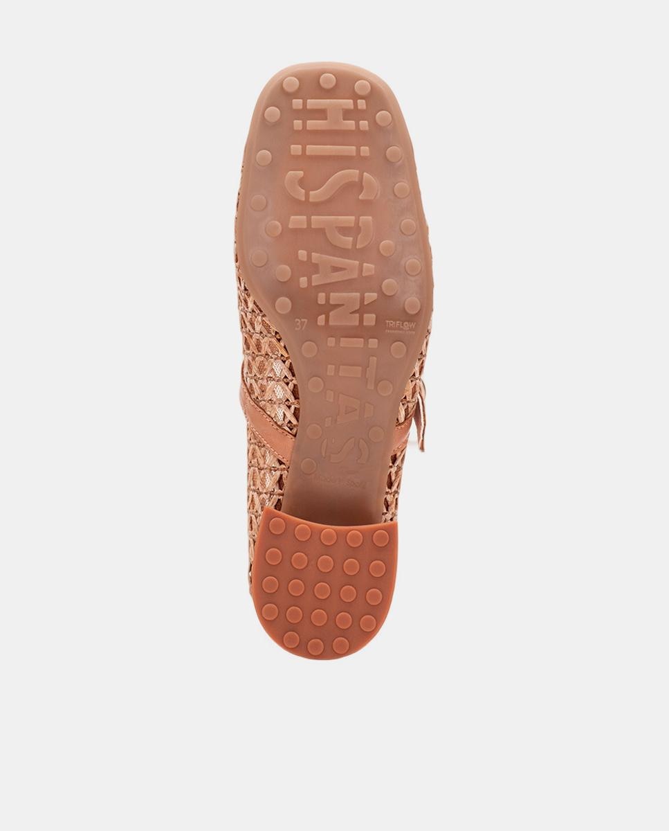 Sapatos de Presilha com Salto em Pele e Ráfia a Condizer Castanho-claro-5