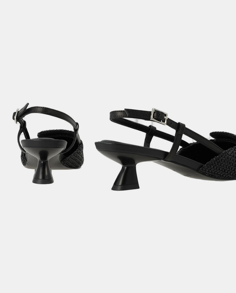 Sapatos de Ráfia e Pele Tipo Napa Elegante - Preto Preto-3
