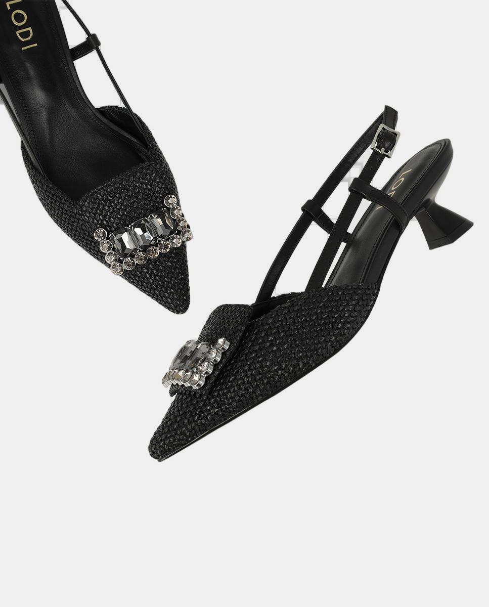 Sapatos de Ráfia e Pele Tipo Napa Elegante - Preto Preto-4