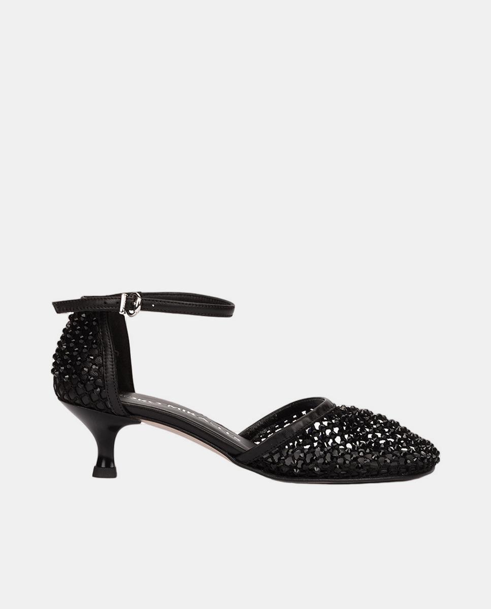 Imagem 0 de Sapatos de Salto em Pele e Rede com Brilho.