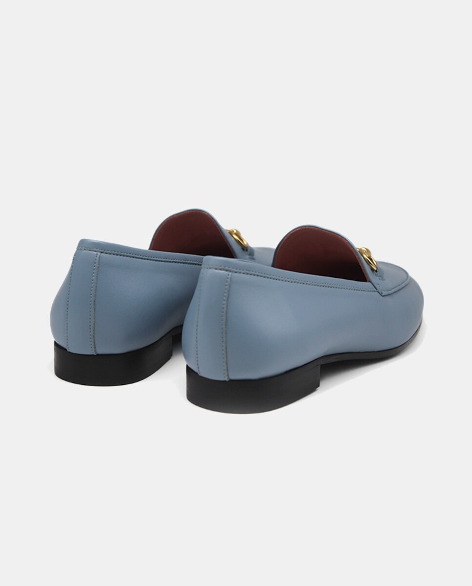 Mocassins em Pele com Estribo Dourado Azul-3