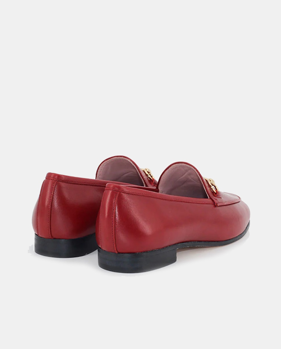 Mocassins em Pele com Estribo Dourado Grená-3