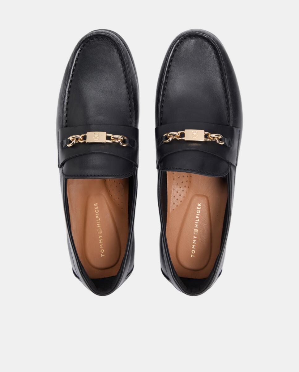 Mocassins em Pele com Corrente Preto-4