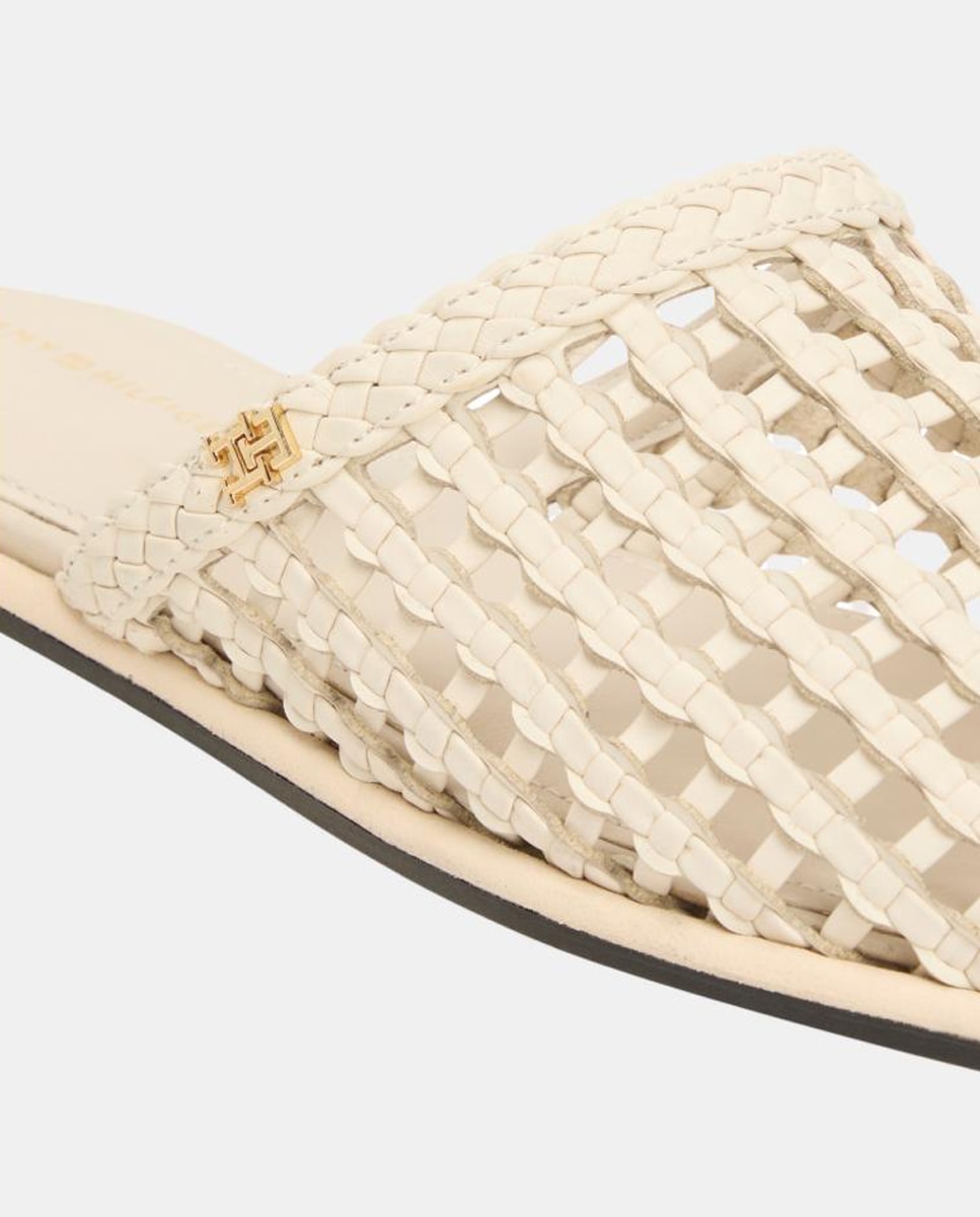 Sapatos Tipo Mules em Pele Entrançada Bege-2