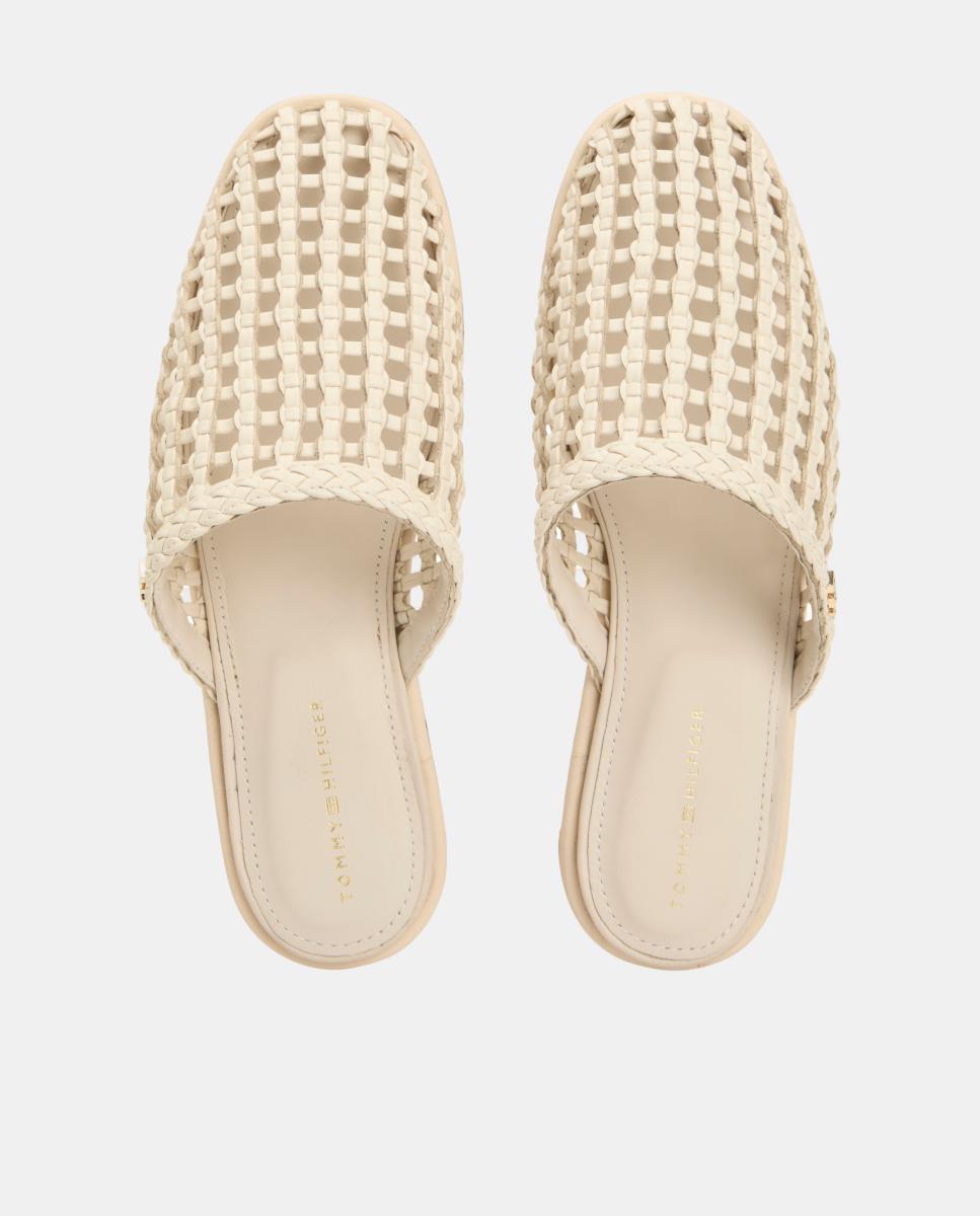 Sapatos Tipo Mules em Pele Entrançada Bege-5