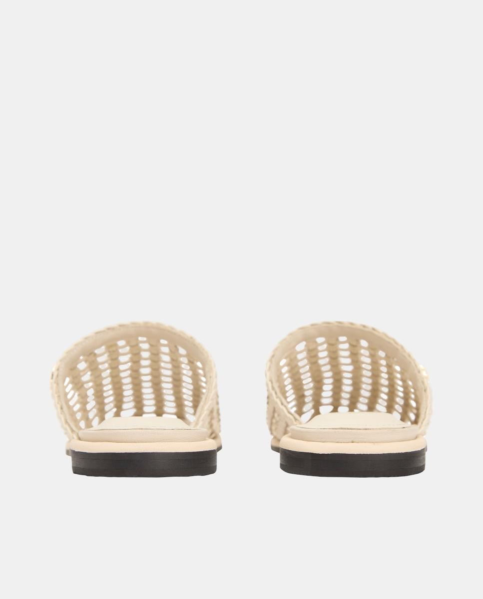 Sapatos Tipo Mules em Pele Entrançada Bege-6