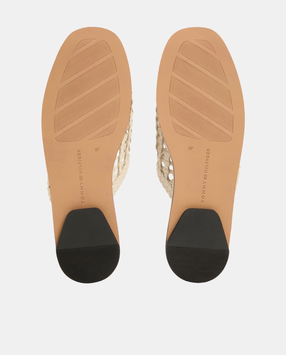 Sapatos Tipo Mules em Pele Entrançada Bege-7