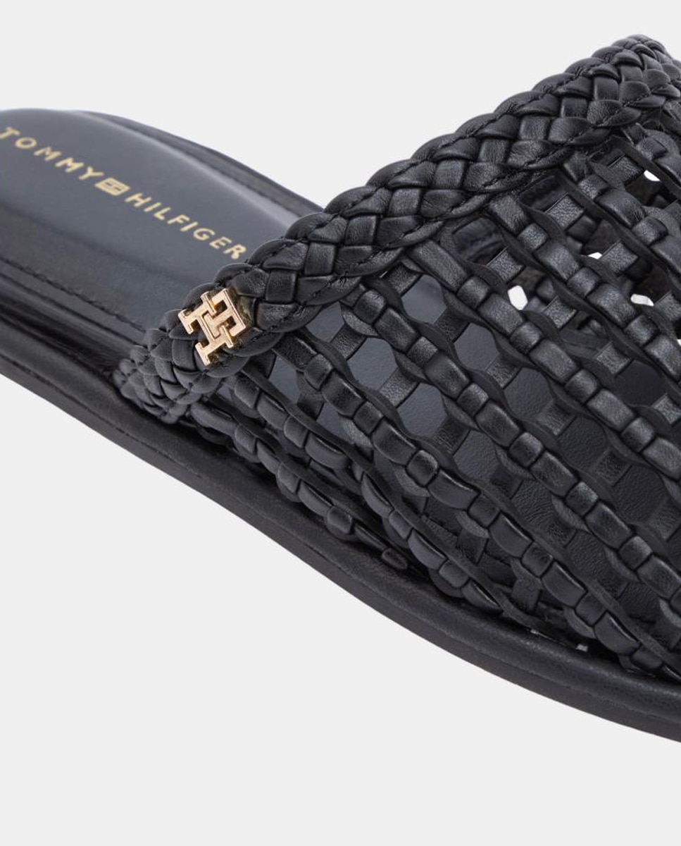 Sapatos Tipo Mules em Pele Entrançada Preto-2