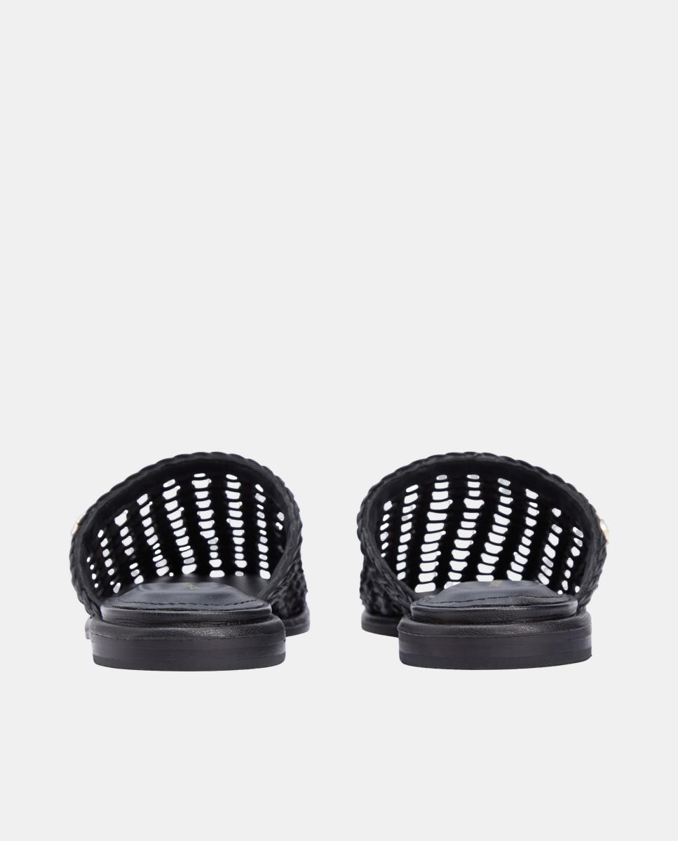 Sapatos Tipo Mules em Pele Entrançada Preto-5