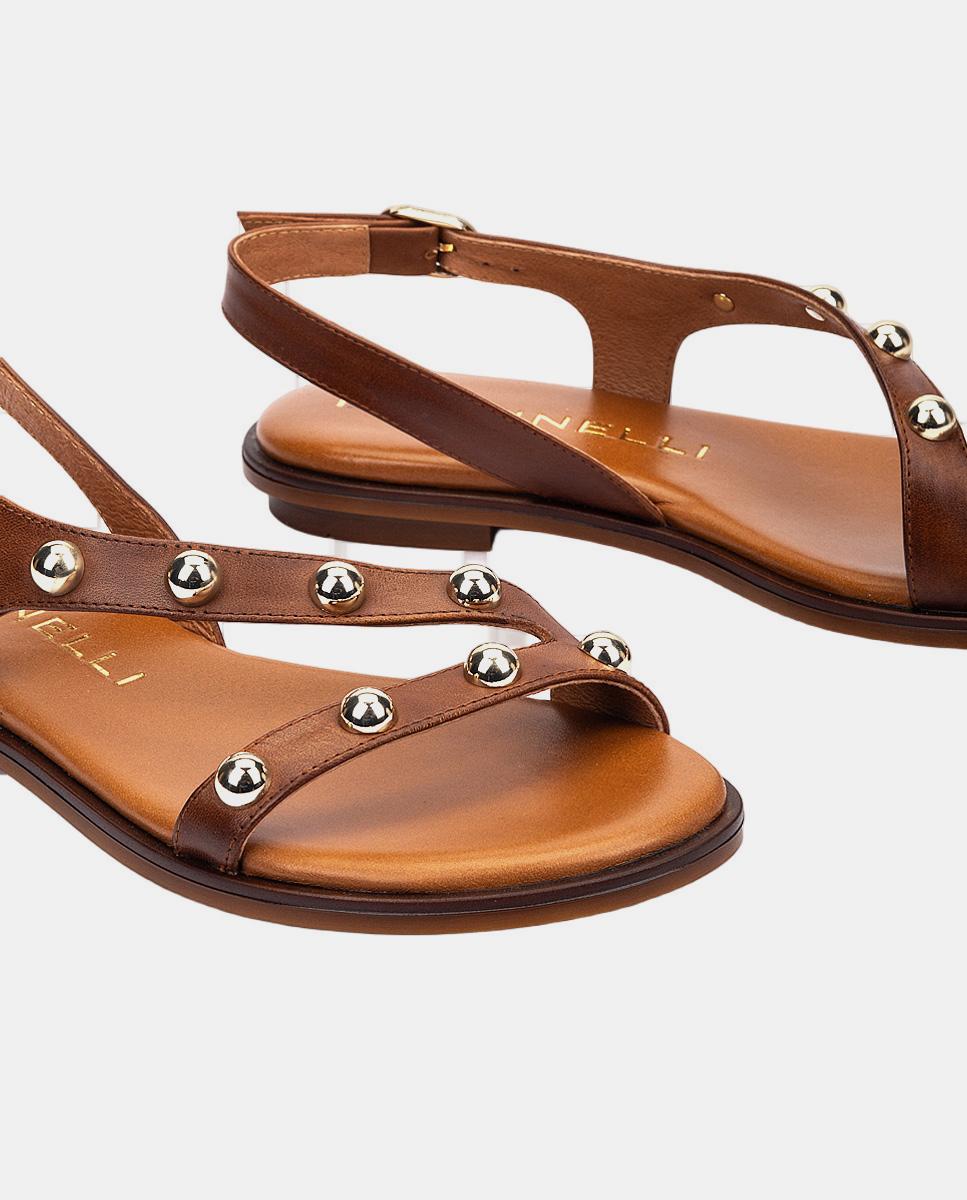 Sandálias Rasas em Pele Castanho-2
