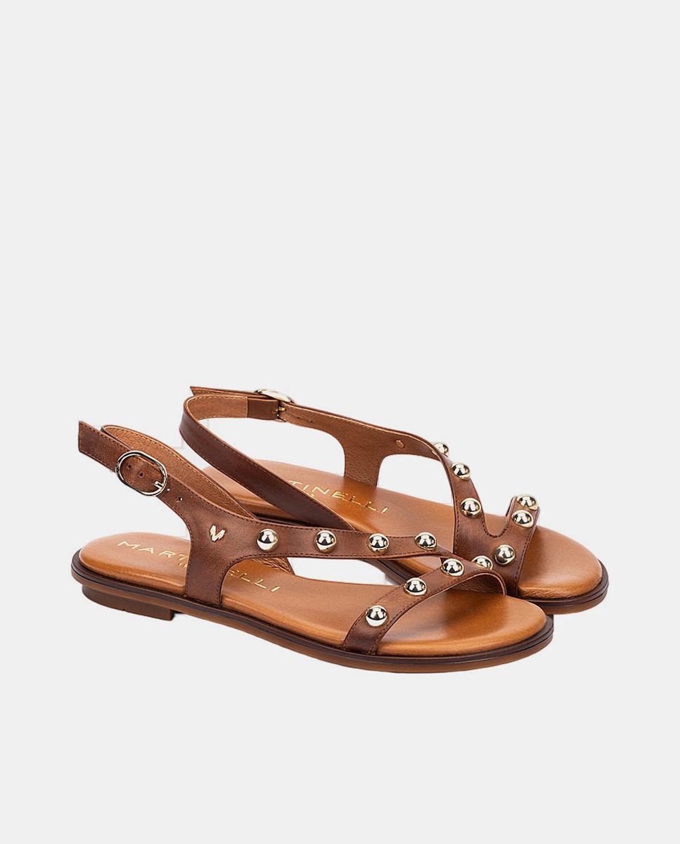 Sandálias Rasas em Pele Castanho-3