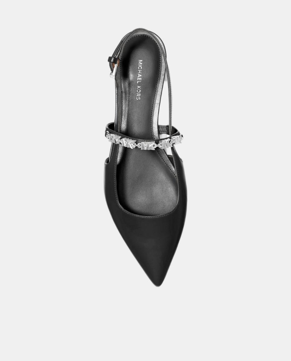 Sapatos Rasos Slingback Dina em Pele Preto-3
