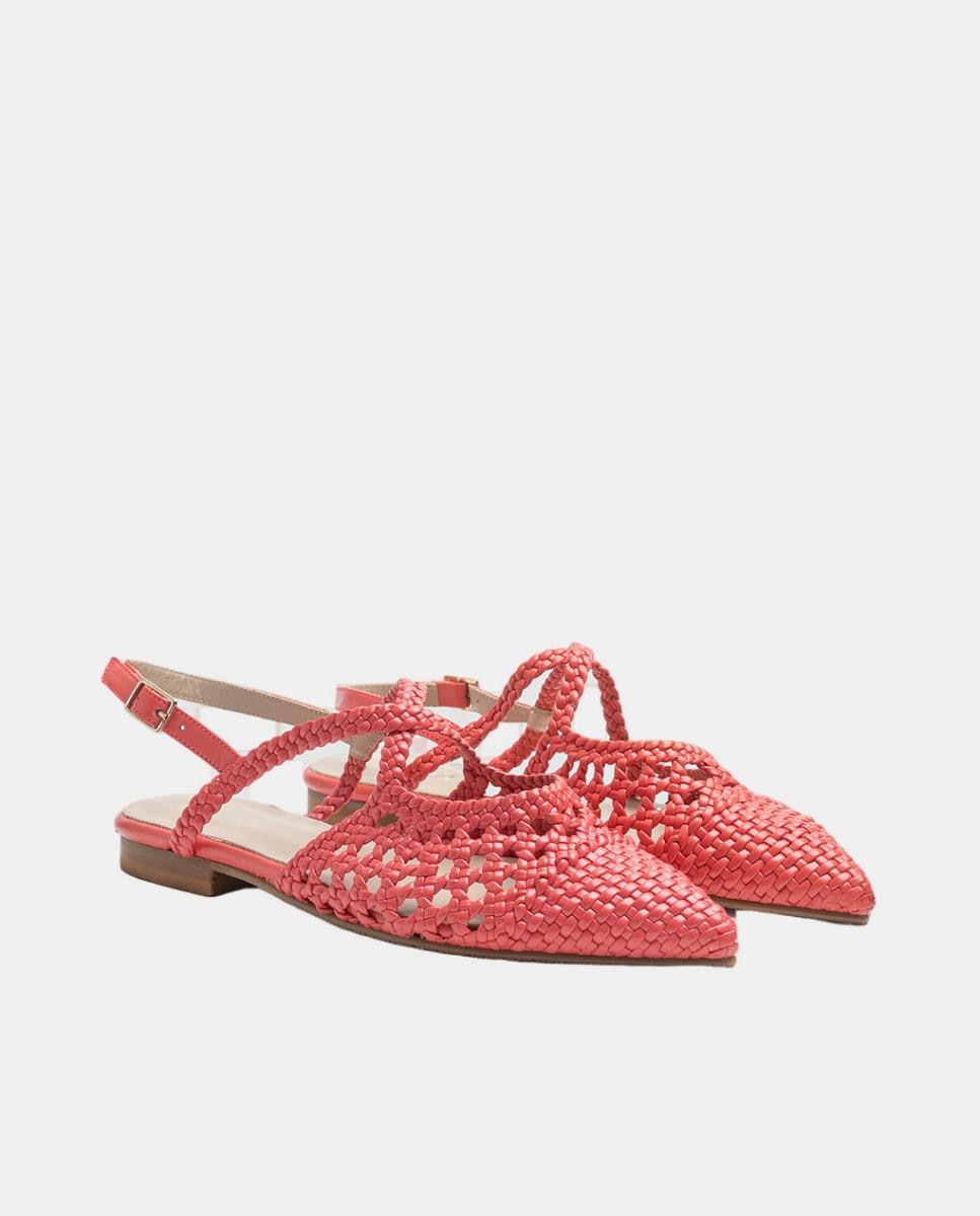 Sapatos Rasos Entrançados Vermelho Coral-2