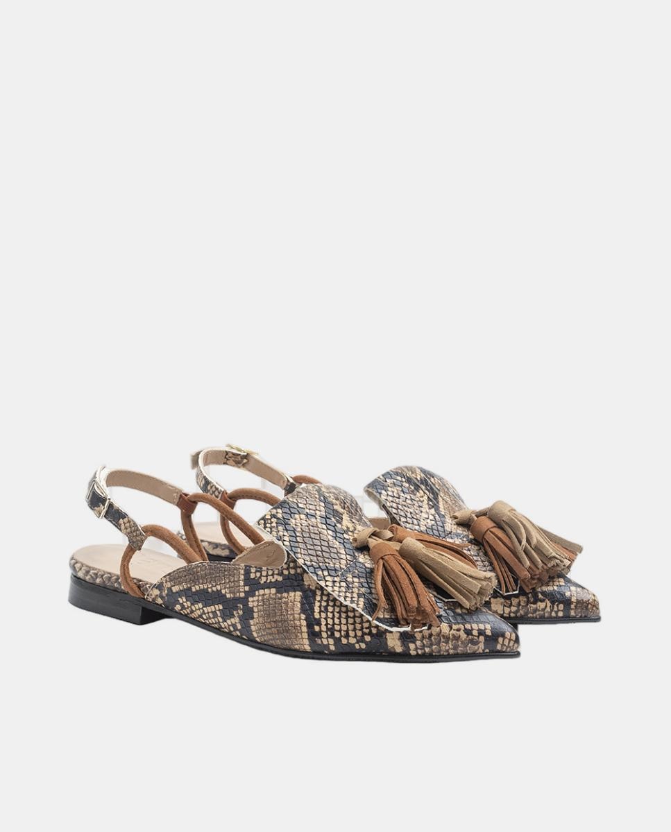 Sapatos Rasos Tipo Mules com Adorno de Borlas Castanho taupe-2