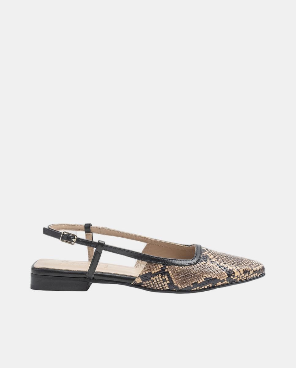 Imagem 0 de Sapatos Rasos Tipo Mules em Pele com Efeito Cobra