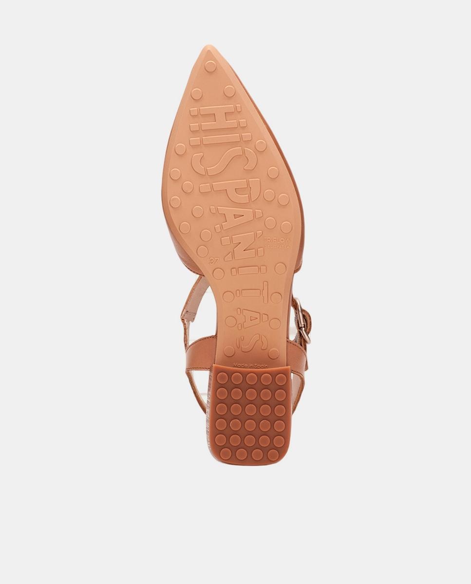 Sapatos Rasos em Pele com Tira no Peito do Pé Castanho-claro-5
