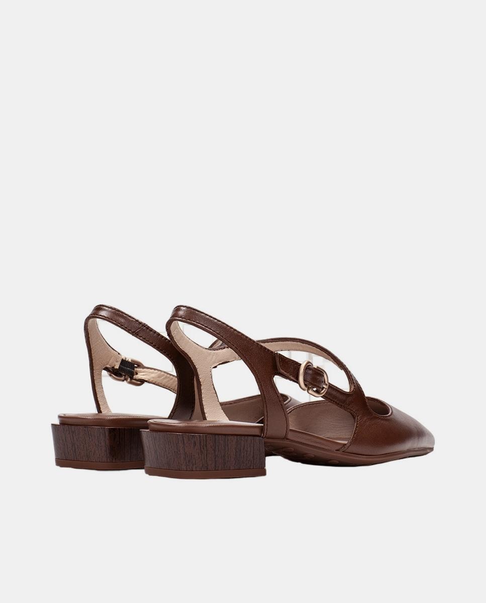 Sapatos Rasos em Pele com Tira no Peito do Pé Castanho-escuro-3