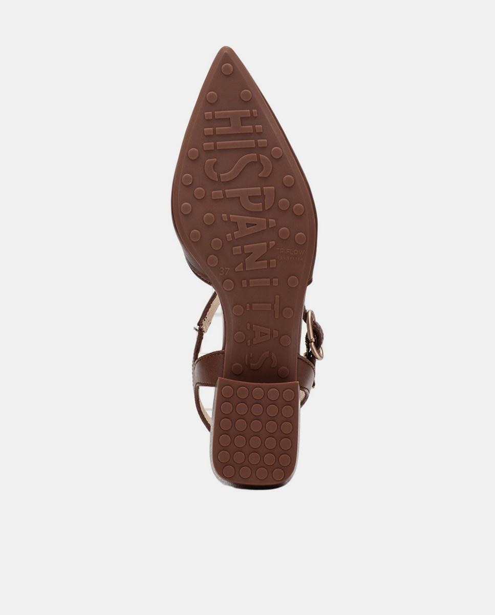 Sapatos Rasos em Pele com Tira no Peito do Pé Castanho-escuro-5