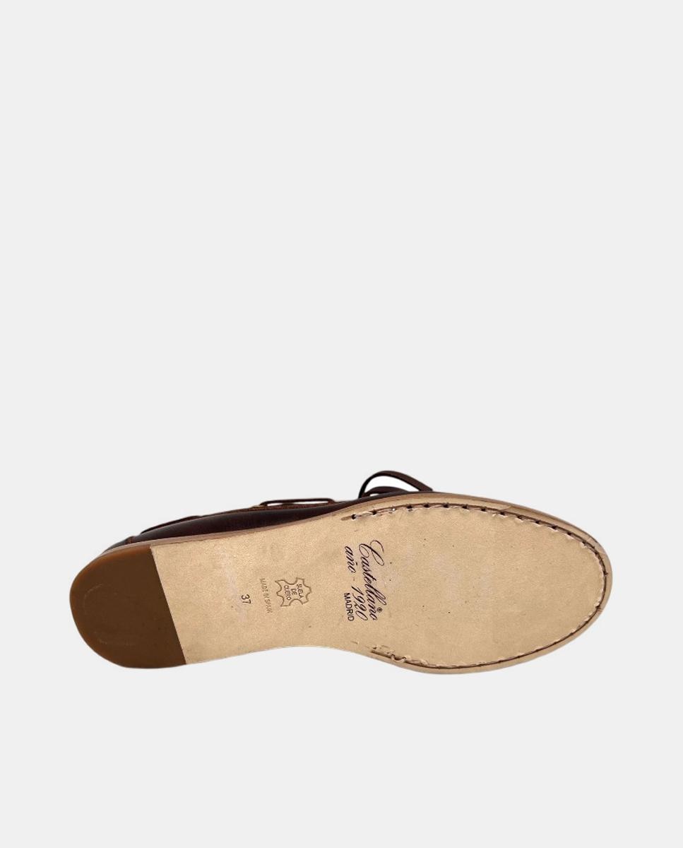 Náutico de mujer en piel vacuno engrasado con cordones y suela de cuero - Castellano - Marrón chocolate Marrón chocolate-3
