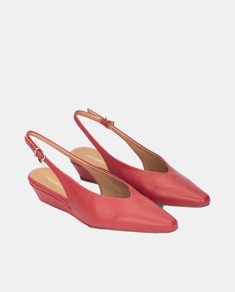 Sapatos Tipo Mules com Cunha Vermelho-2