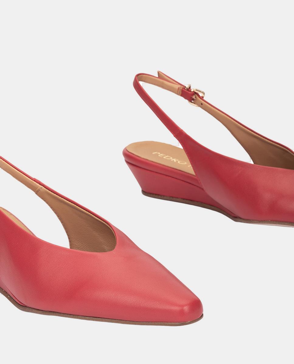 Sapatos Tipo Mules com Cunha Vermelho-4