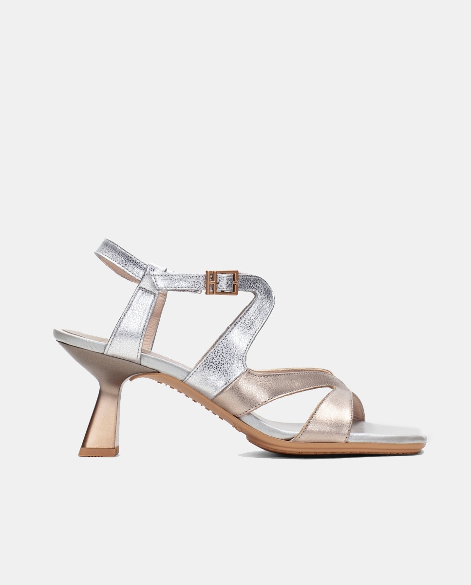 Sandálias de Salto Bicolor Prata-1