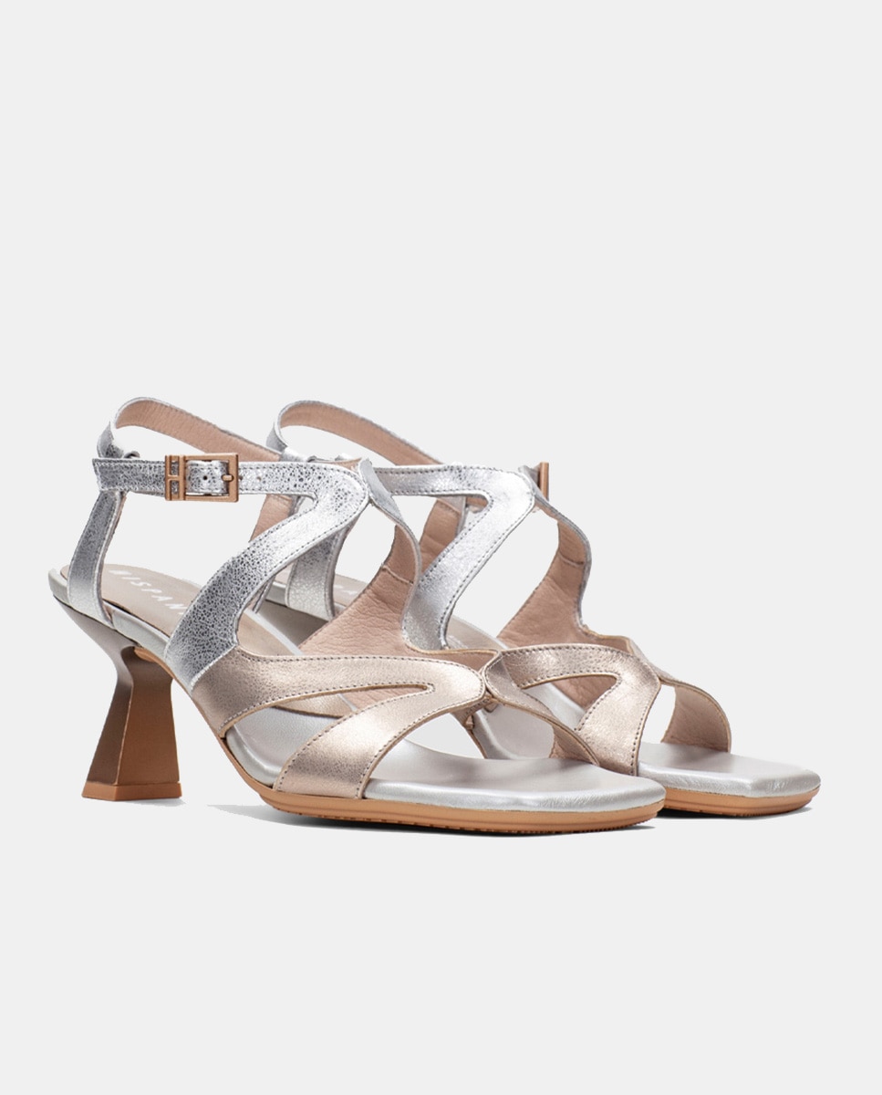 Sandálias de Salto Bicolor Prata-2