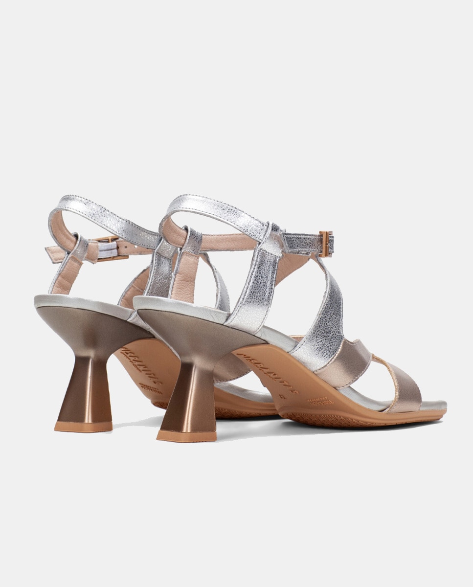 Sandálias de Salto Bicolor Prata-3