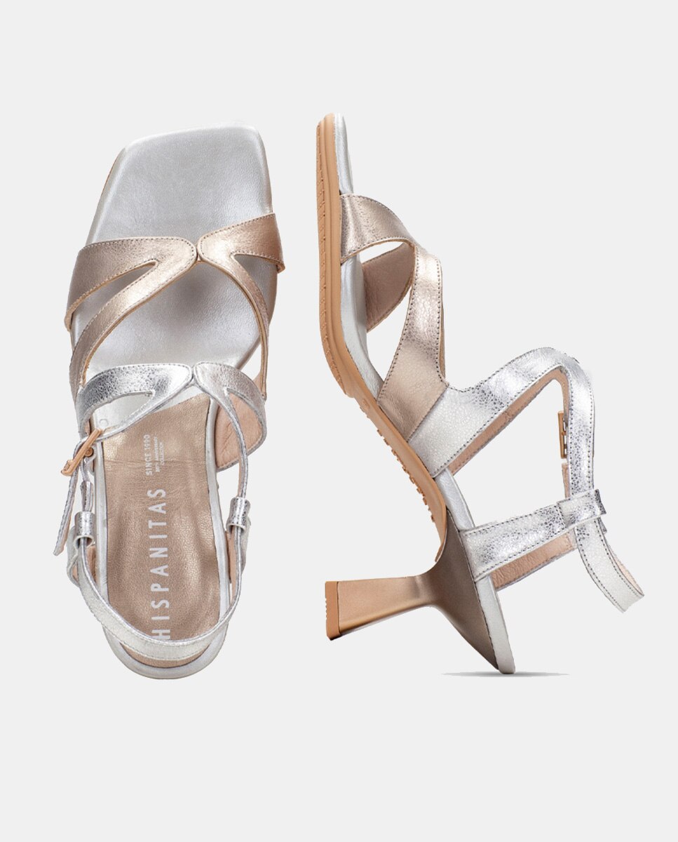 Sandálias de Salto Bicolor Prata-4