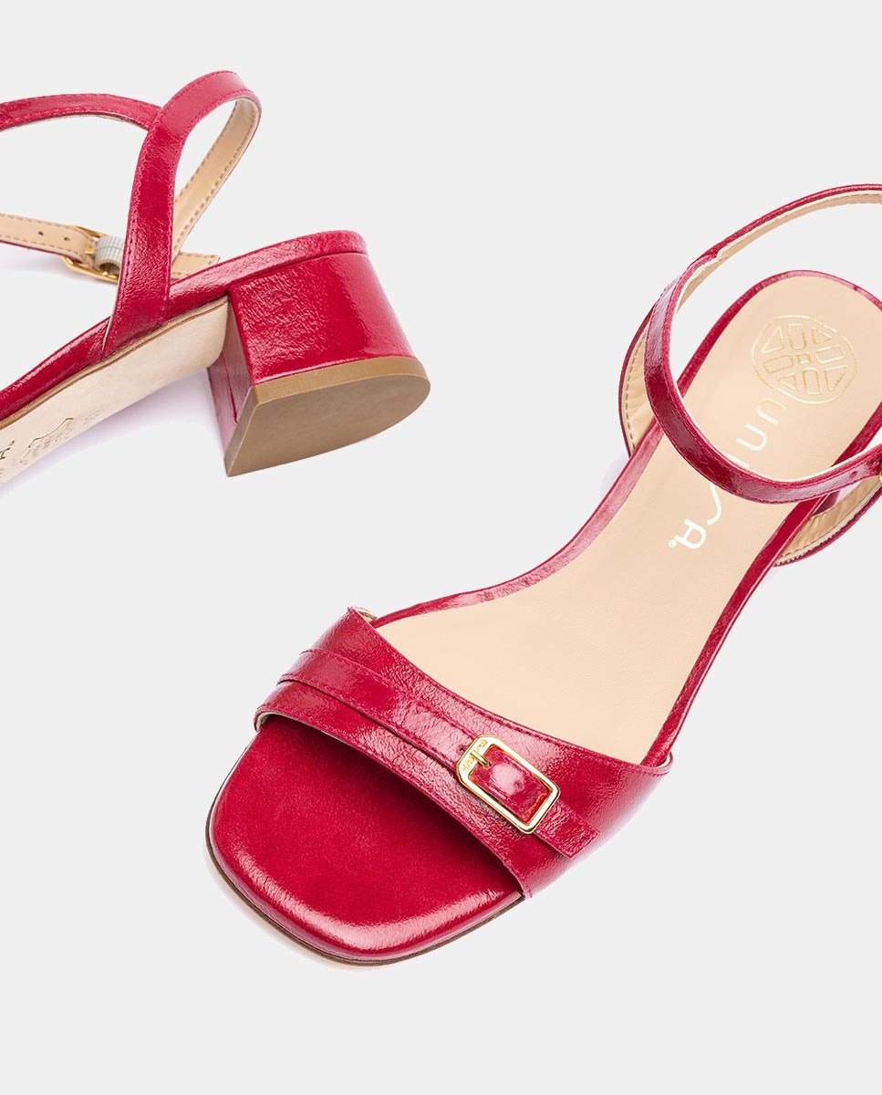 Sandálias em Pele com Salto de Bloco Vermelho-cereja-4