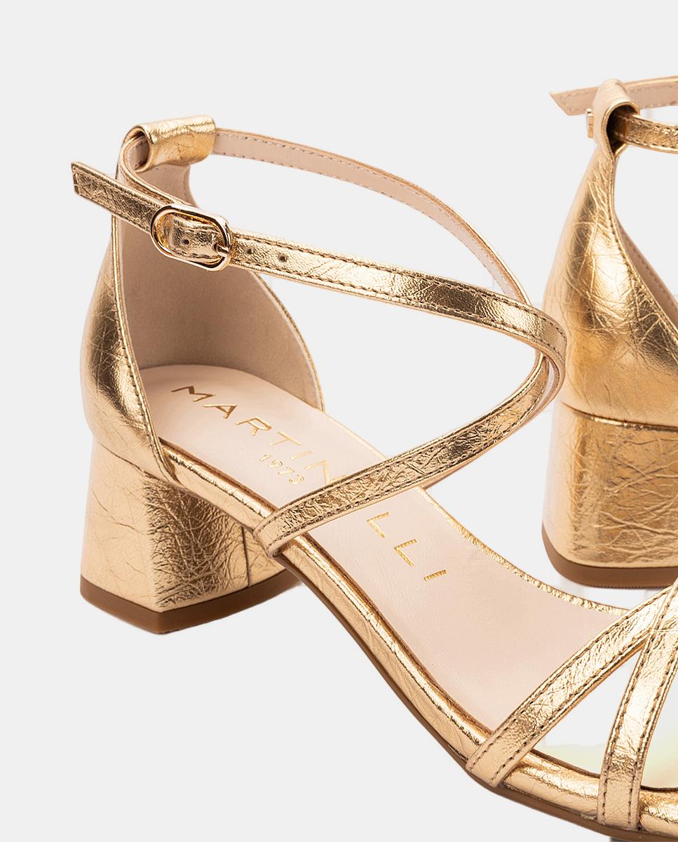 Sandálias em Pele com Tacão Ouro-2