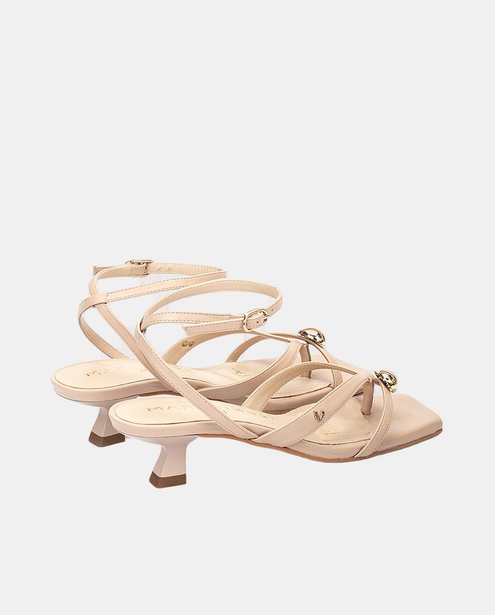 Sandálias em Pele com Tacão Nude-3