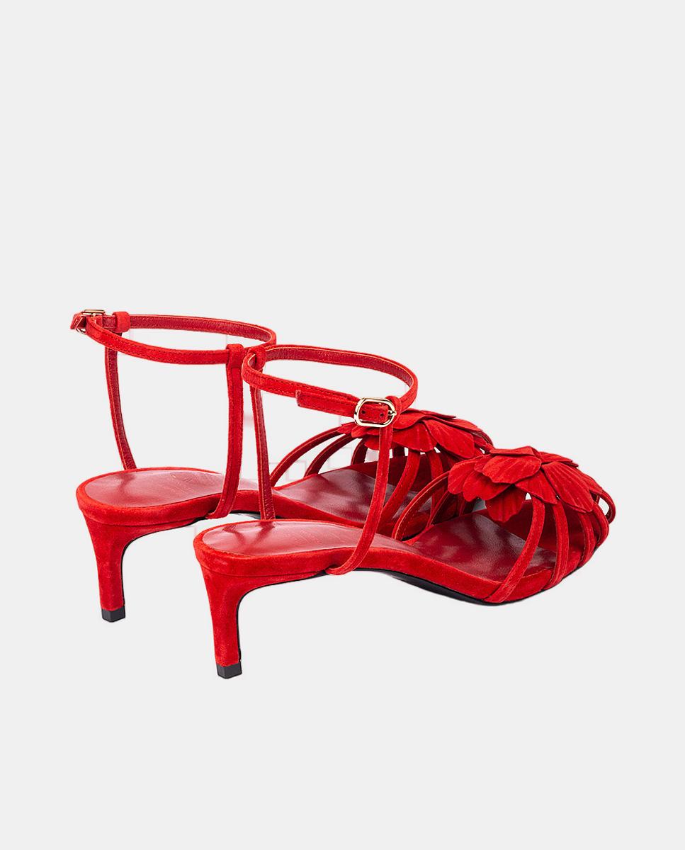 Sandálias em Pele com Tacão Vermelho-3