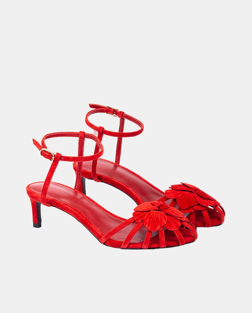 Sandálias em Pele com Tacão Vermelho-4