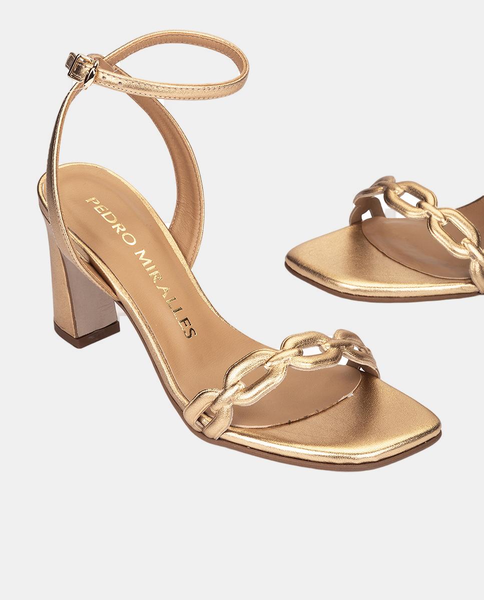 Sandalias de mujer de piel con tacón. - Pedro Miralles - Oro Oro-4
