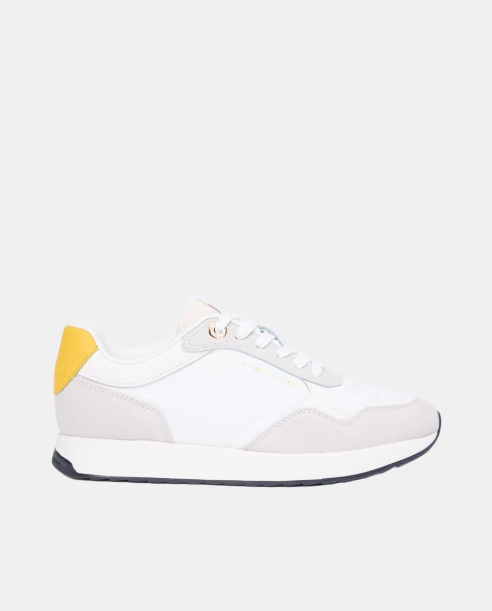 Sapatilhas Runner com Logótipo Dourado Branco-1