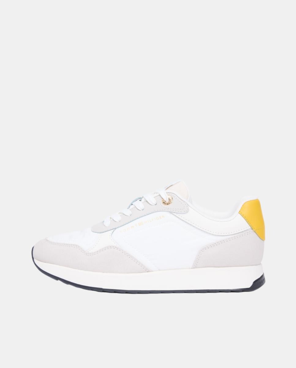 Sapatilhas Runner com Logótipo Dourado Branco-3