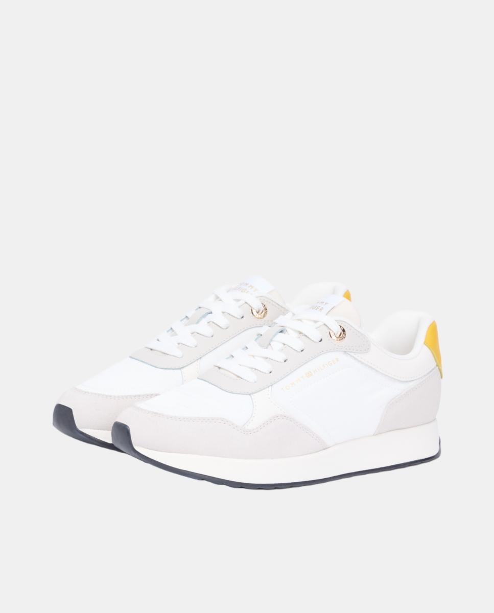 Sapatilhas Runner com Logótipo Dourado Branco-5